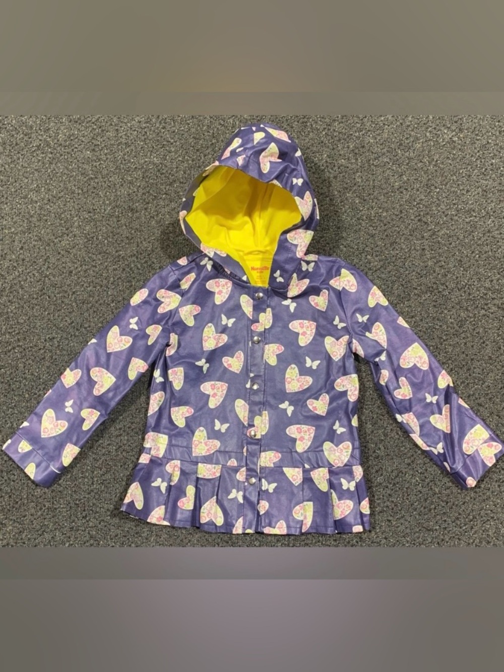 Nannette Kids girls size 6 floral hearts butterflies hooded rain coat jacket